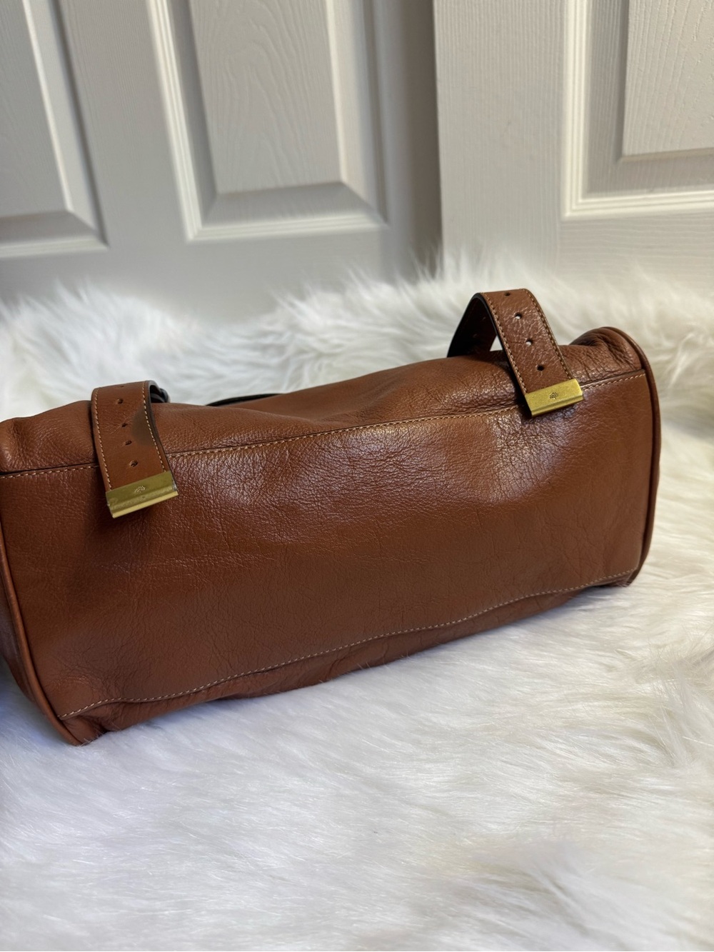 Brown Leather Satchel with Gold Hardware - Picture 12 of 16